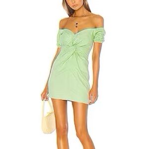 Camila Coelho Georgie Linen Light Green Puff Sleeve Mini Revolve Dress Small